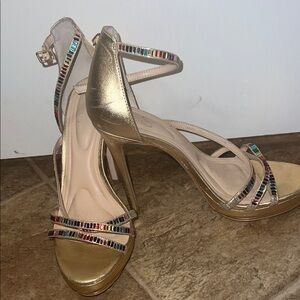 Jessica Simpson Gold and Multicolor Strappy Heels